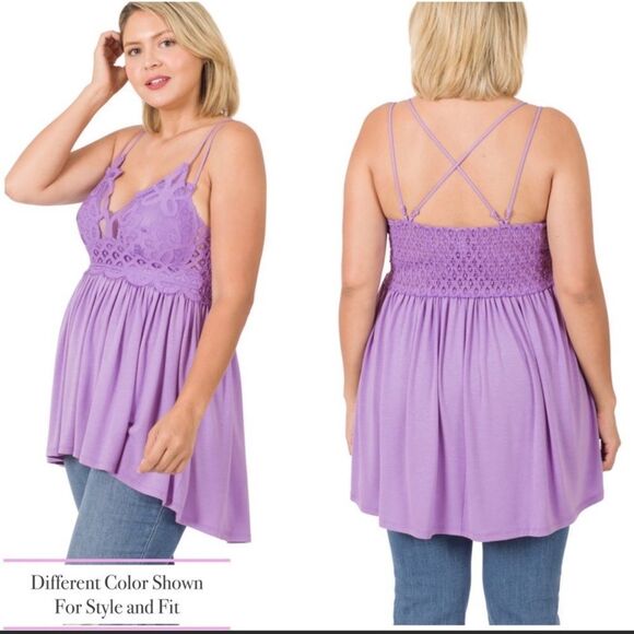 PLUS Pink Ombre Crocheted Lace Cami Crisscross Straps Top - Picture 4 of 4